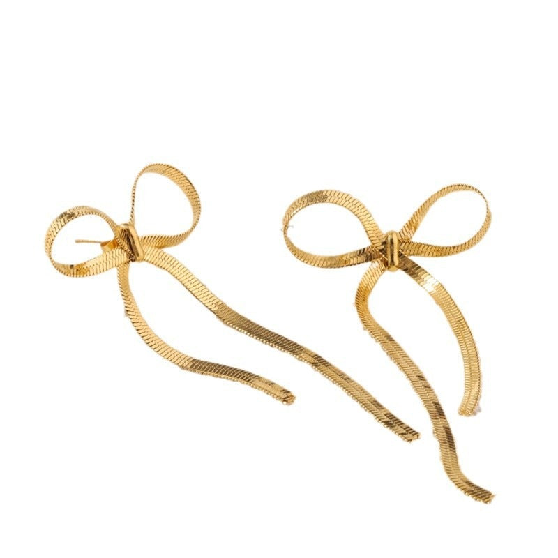 Wholesale High-end Sensory Plated 18k Gold Vacuum Plated Color Preserving Bow Light Luxury Stainless Steel Earrings